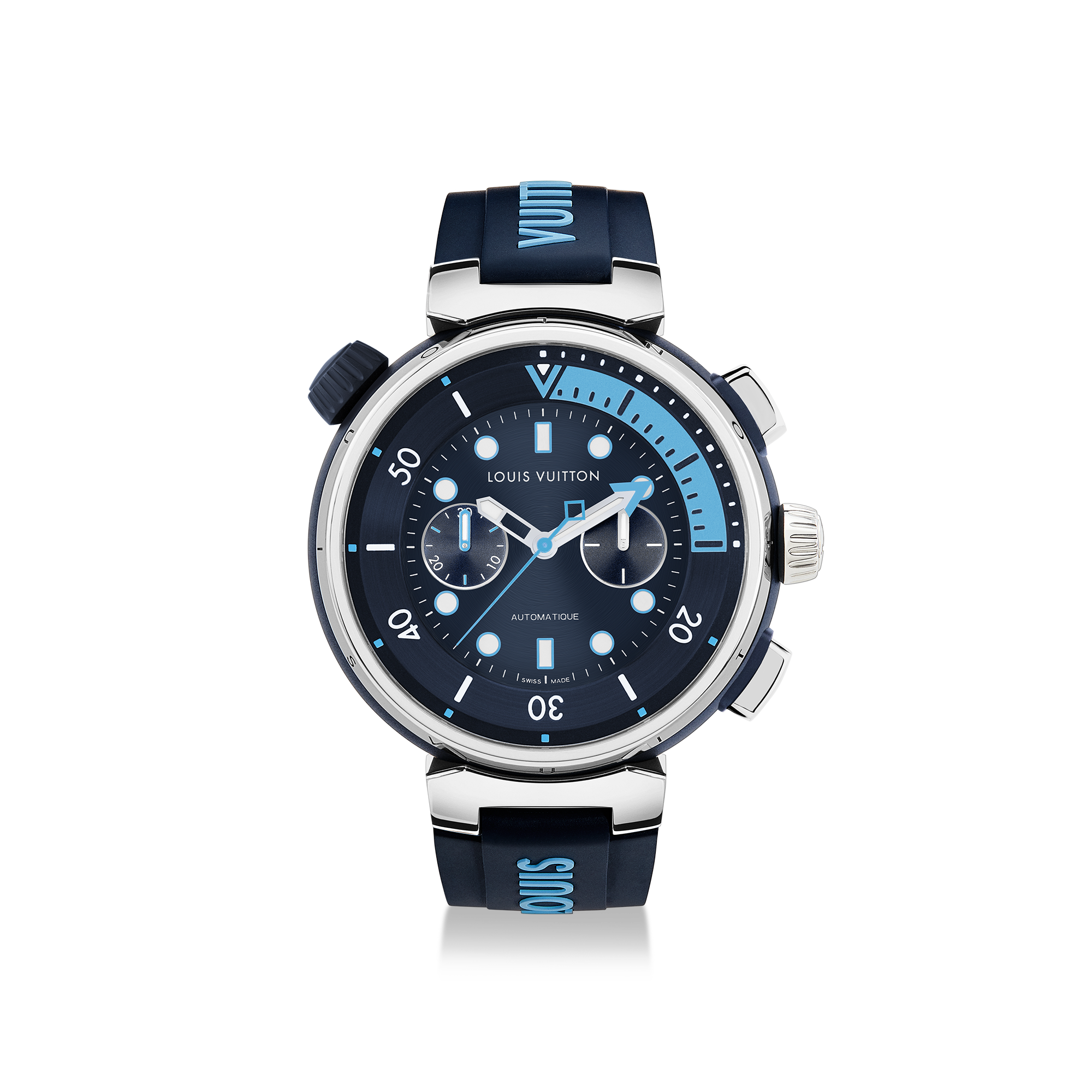 Todos los relojes } Reloj Tambour Street Diver Chronograph, automático, 46 mm, en acero | Louis Vuitton ® (Ampliar producto)